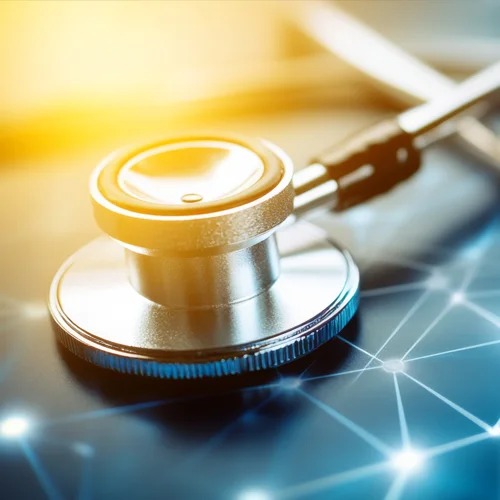 A stethoscope, face down on a chart